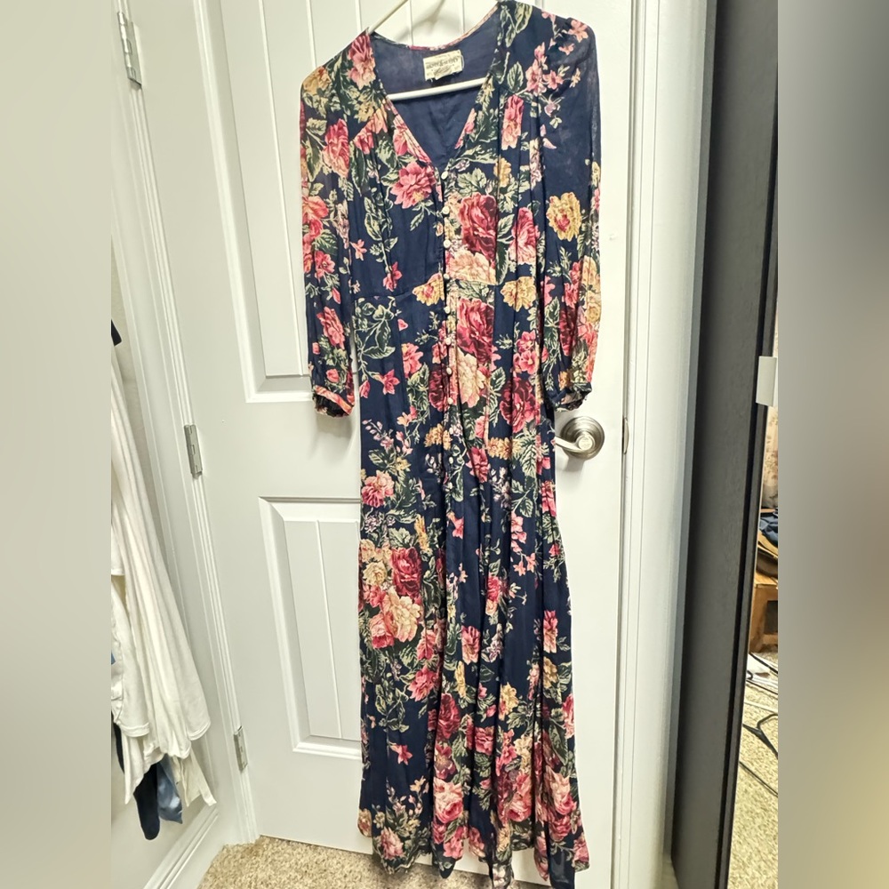 Ralph Lauren Navy, Pink, Green and Yellow Floral Long Sleeve Button Up Dress